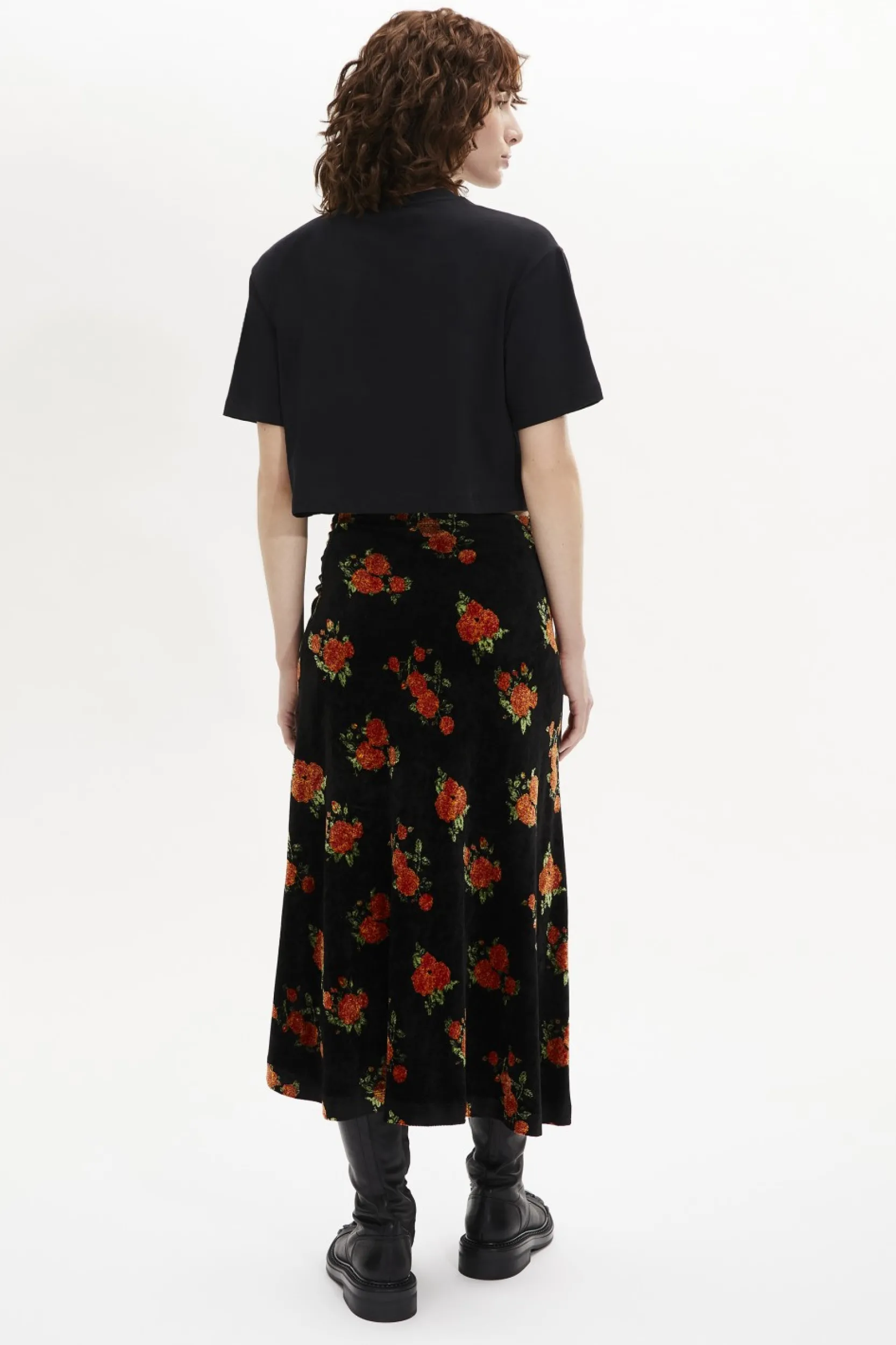 Hot Asymmetric Velvet Jacquard Midi Skirt Women Skirts
