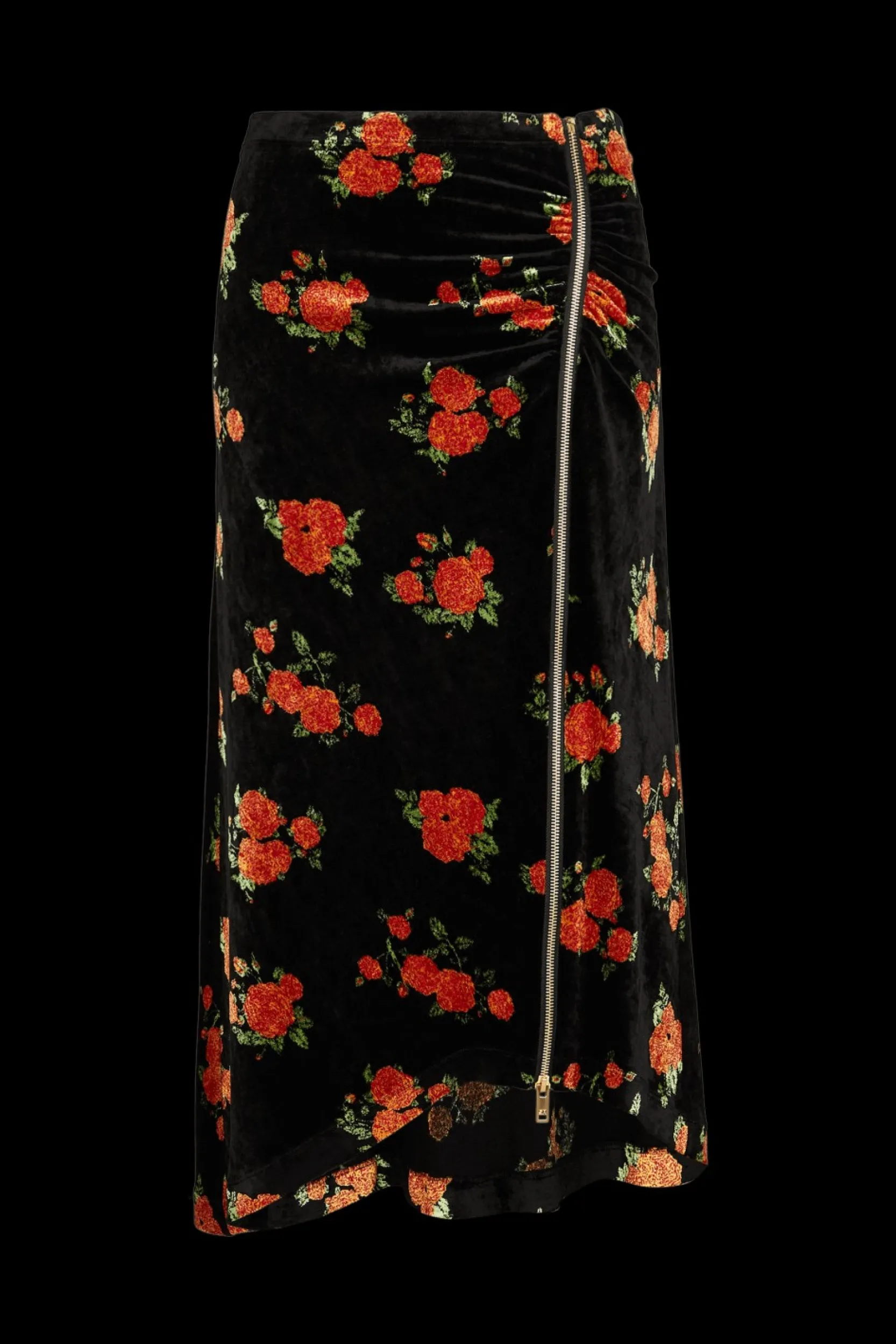 Hot Asymmetric Velvet Jacquard Midi Skirt Women Skirts