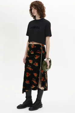Hot Asymmetric Velvet Jacquard Midi Skirt Women Skirts