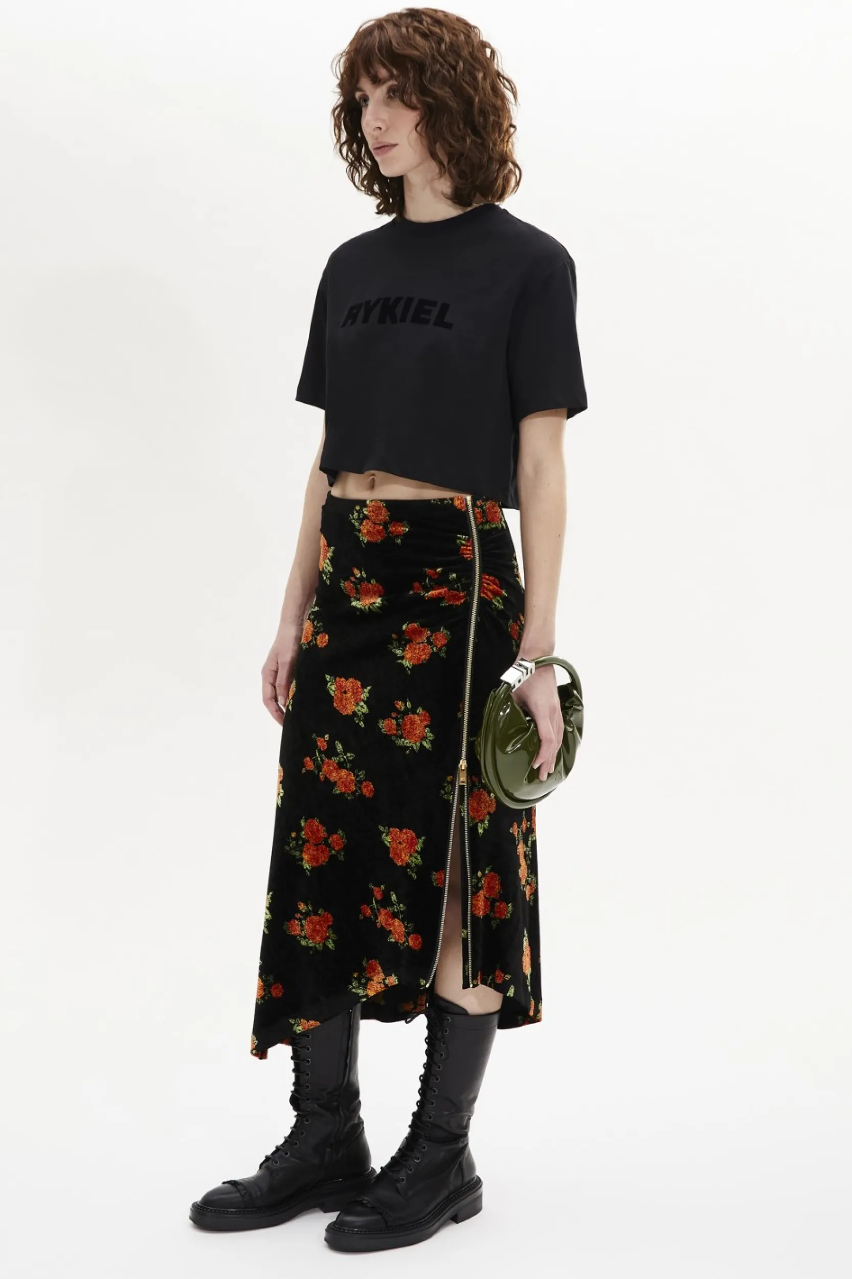 Hot Asymmetric Velvet Jacquard Midi Skirt Women Skirts
