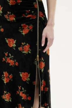 Hot Asymmetric Velvet Jacquard Midi Skirt Women Skirts