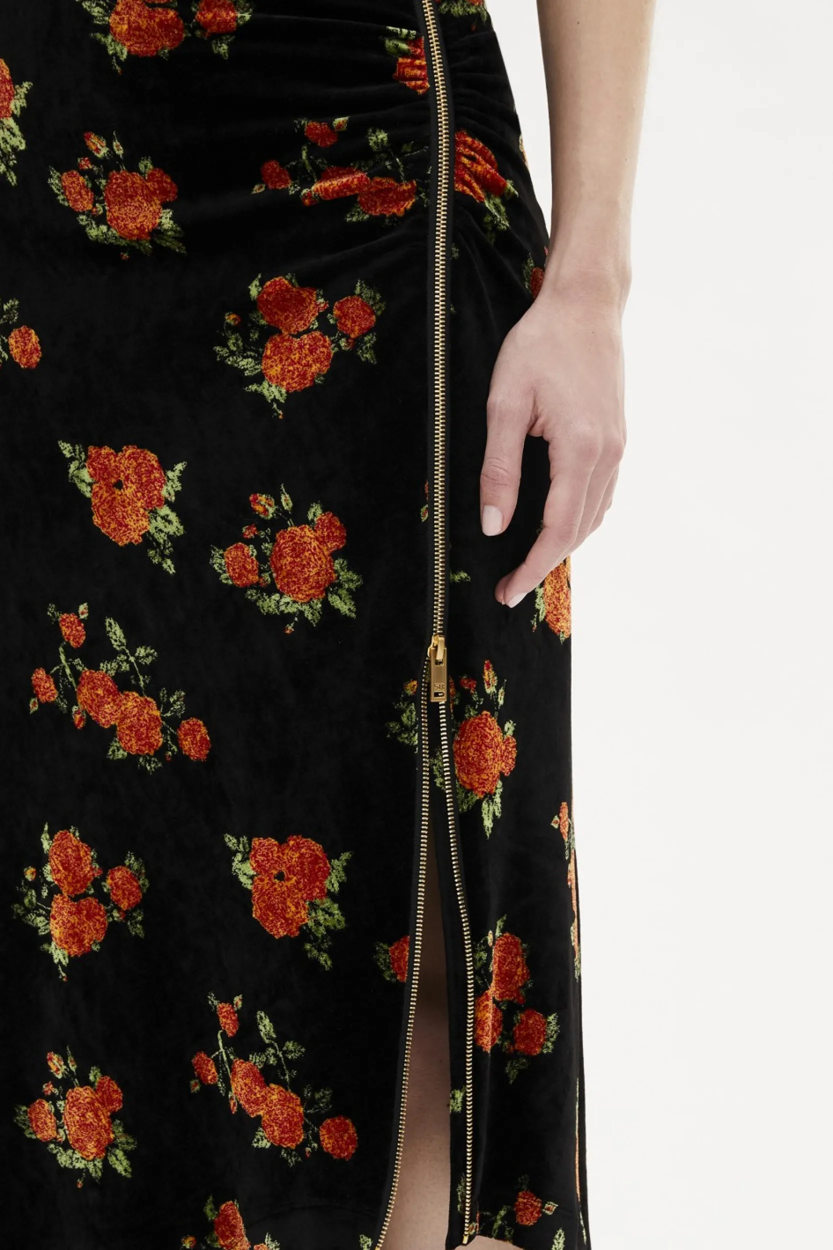 Hot Asymmetric Velvet Jacquard Midi Skirt Women Skirts