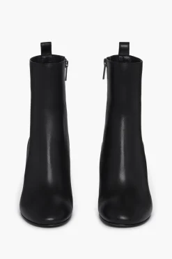 Outlet Black Leather Ankle Boots With Rhinestone Heels Women Accessories