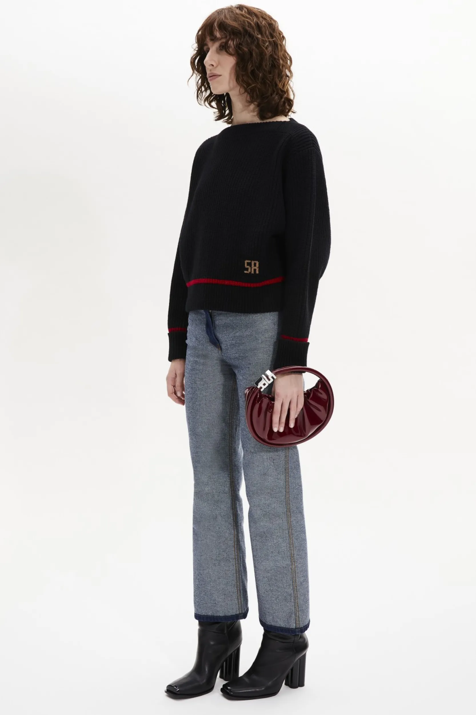Online Boat-Neck Jumper With Curved Long Sleeves Women Sweaters