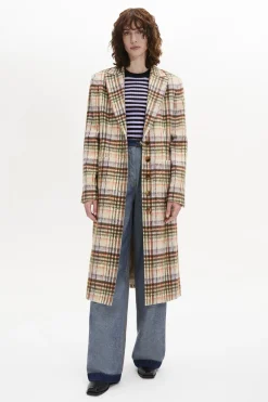 Discount Brushed Wool Tartan Coat Women Coats