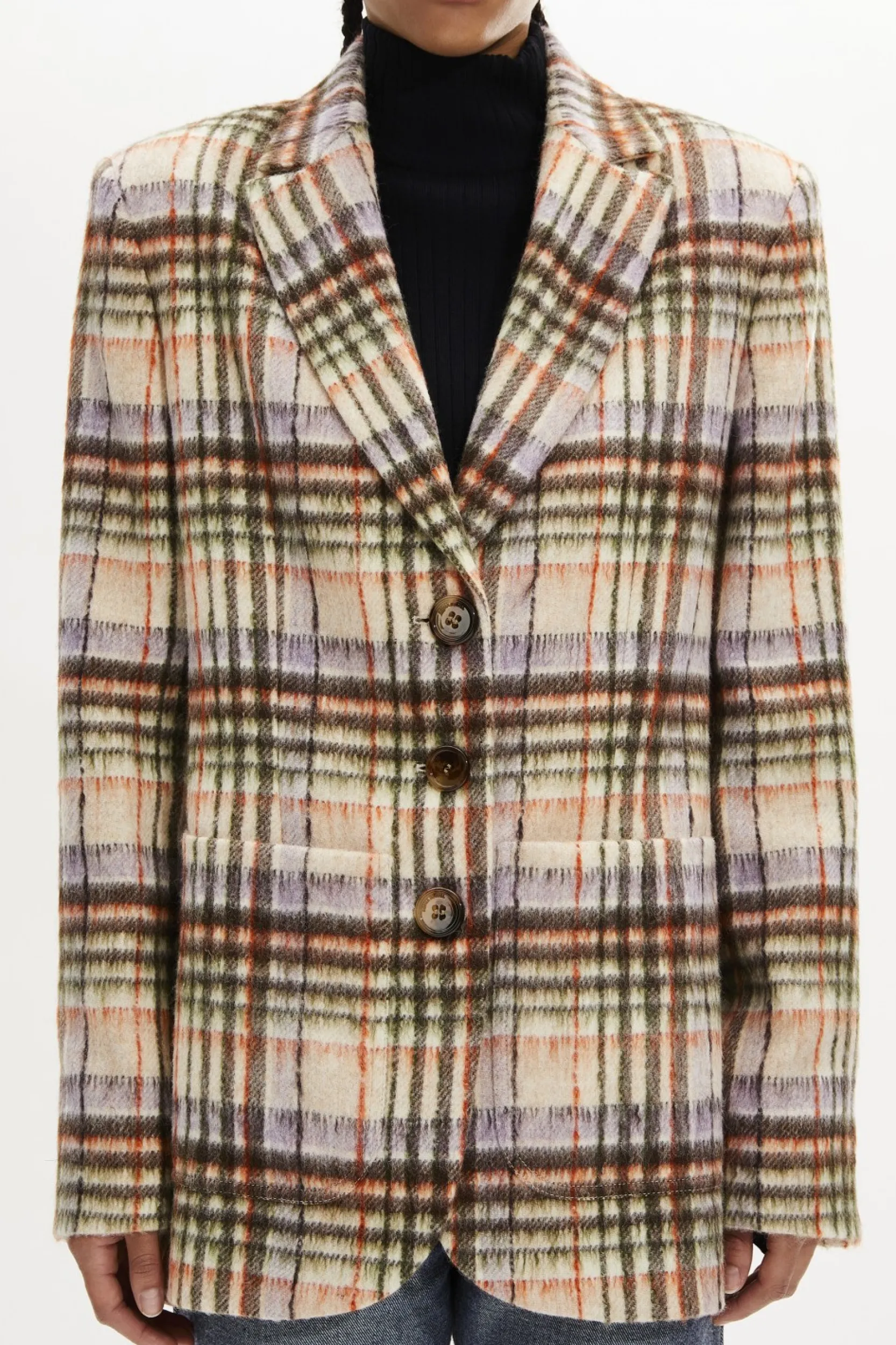 Online Brushed Wool Tartan Oversized Jacket Women Jackets