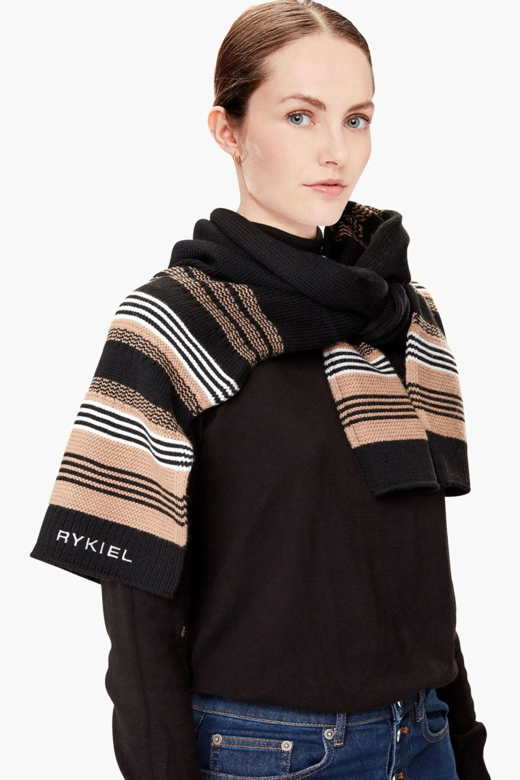 Outlet Lapis Striped Demi-Pull Women Half-Pullovers