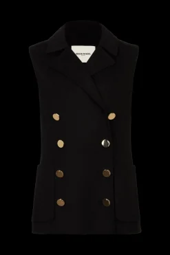 Sale Longline Double-Breasted Sleeveless Waistcoat In Double-Sided Wool Women Coats