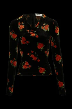 Sale Long-Sleeved Fitted Velvet Jacquard Top Women T-Shirts