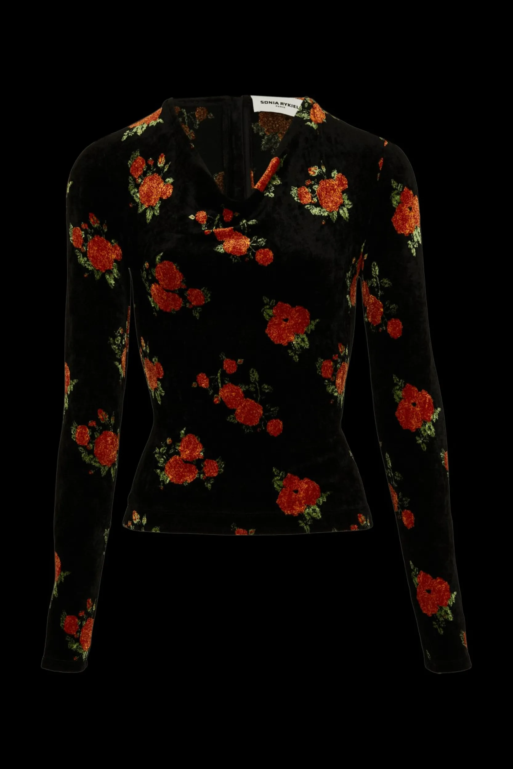Sale Long-Sleeved Fitted Velvet Jacquard Top Women T-Shirts