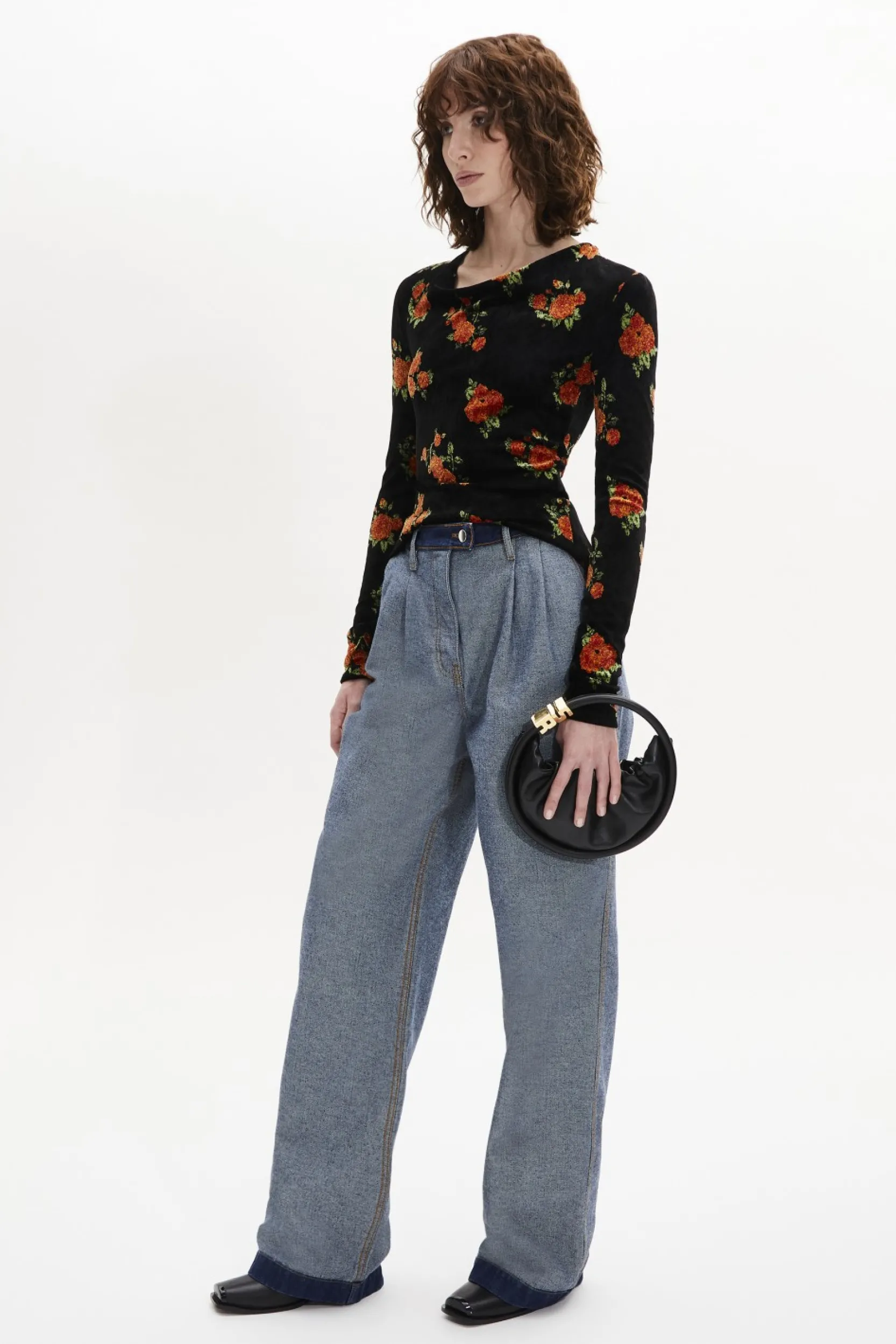 Sale Long-Sleeved Fitted Velvet Jacquard Top Women T-Shirts