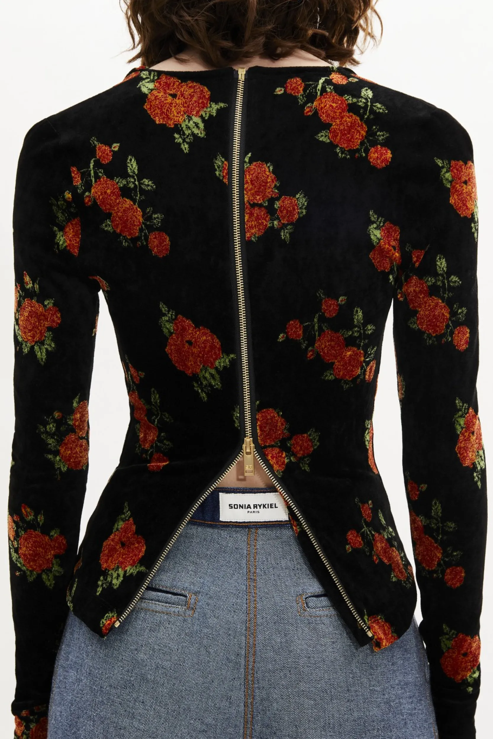 Sale Long-Sleeved Fitted Velvet Jacquard Top Women T-Shirts