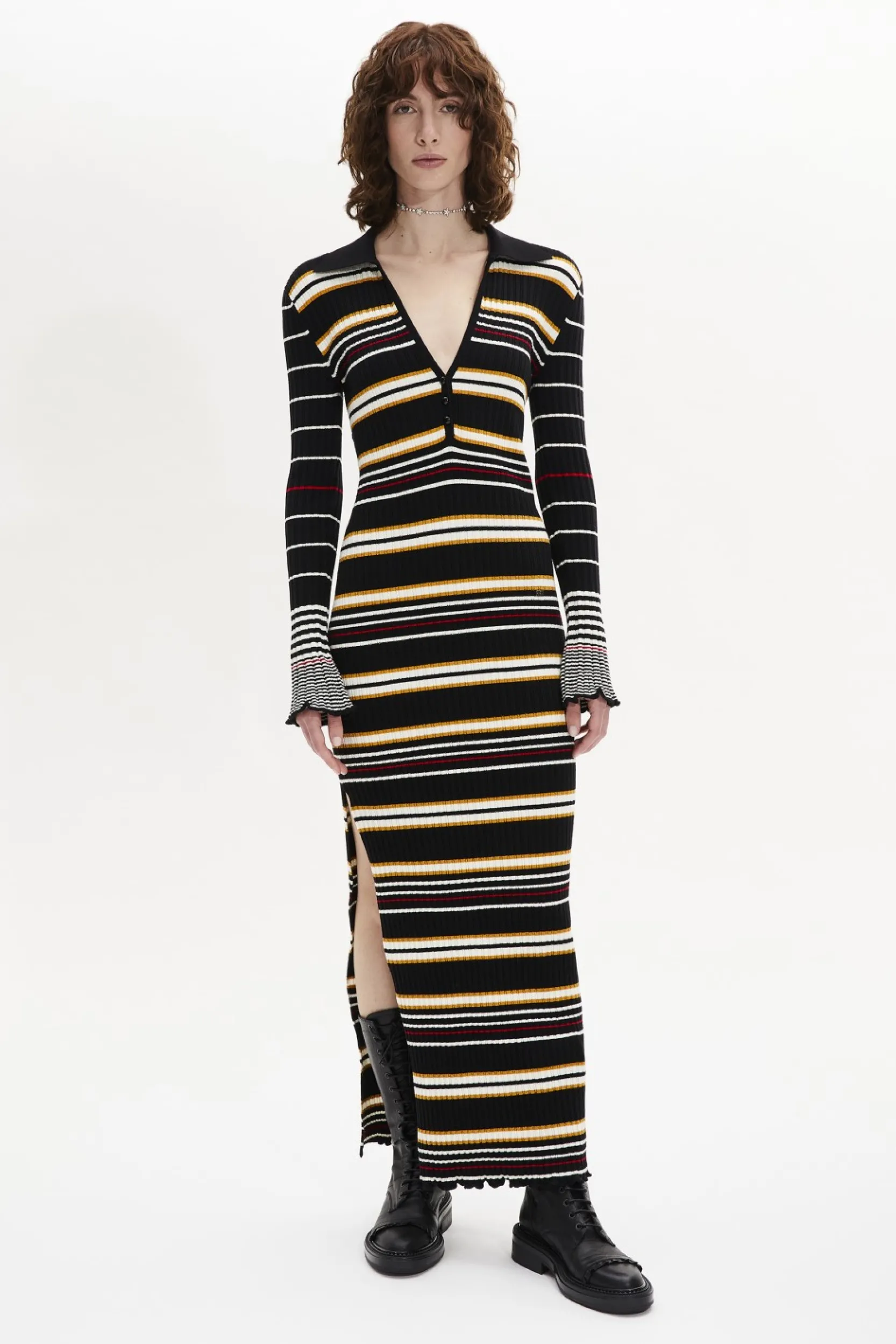Outlet Long-Sleeved Polo-Collar Dress Women Long Dresses
