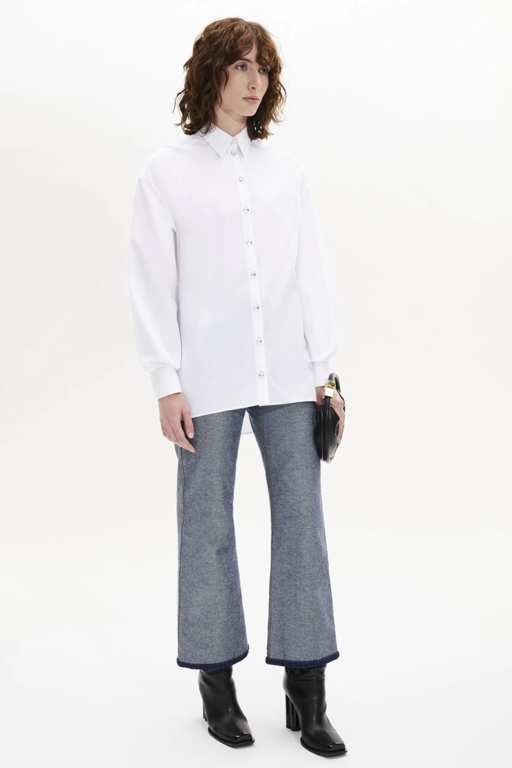 Sale Poplin Shirt With Rhinestone Buttons Women Shirts