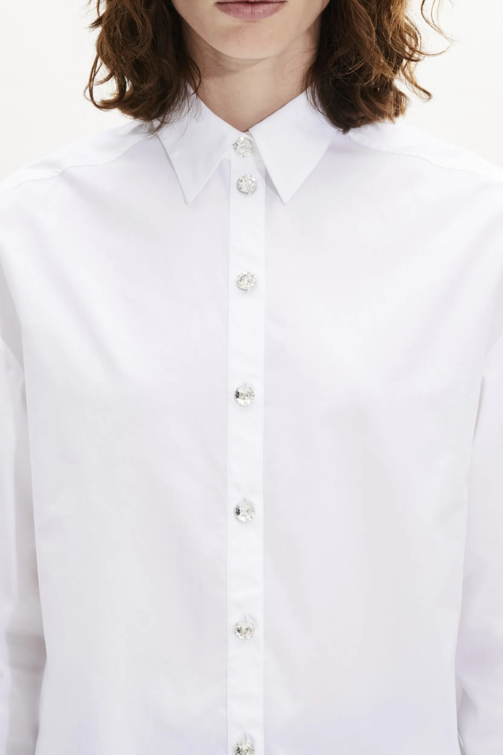 Sale Poplin Shirt With Rhinestone Buttons Women Shirts