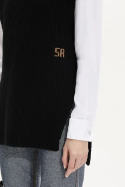 Sleeveless Turtleneck Jumper With Side Slits Women Sweaters