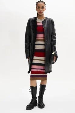 Online Straight-Cut Reversible Coat In Leather And Shearling Women Coats