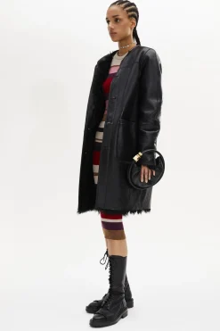 Online Straight-Cut Reversible Coat In Leather And Shearling Women Coats