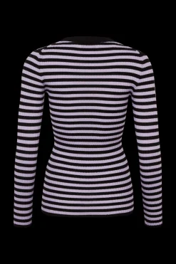 Outlet Striped Long-Sleeved Crew Neck Sweater Women Sweaters