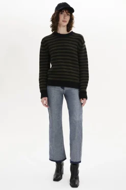 Sale Striped Long-Sleeved Crew Neck Sweater Women Sweaters