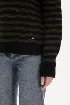 Sale Striped Long-Sleeved Crew Neck Sweater Women Sweaters