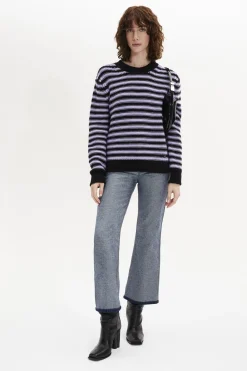 Online Striped Long-Sleeved Crew Neck Sweater Women Sweaters