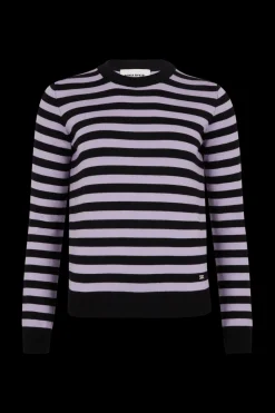 Discount Striped Long-Sleeved Crew Neck Sweater Women Sweaters