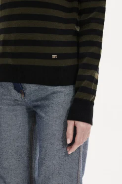Online Striped Long-Sleeved Crew Neck Sweater Women Sweaters