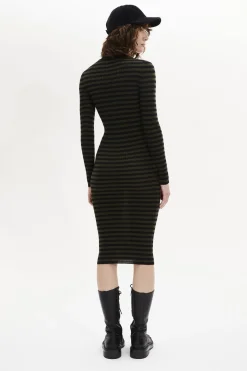 Striped Long-Sleeved Crew Neck Dress Women Long Dresses