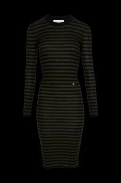 Striped Long-Sleeved Crew Neck Dress Women Long Dresses