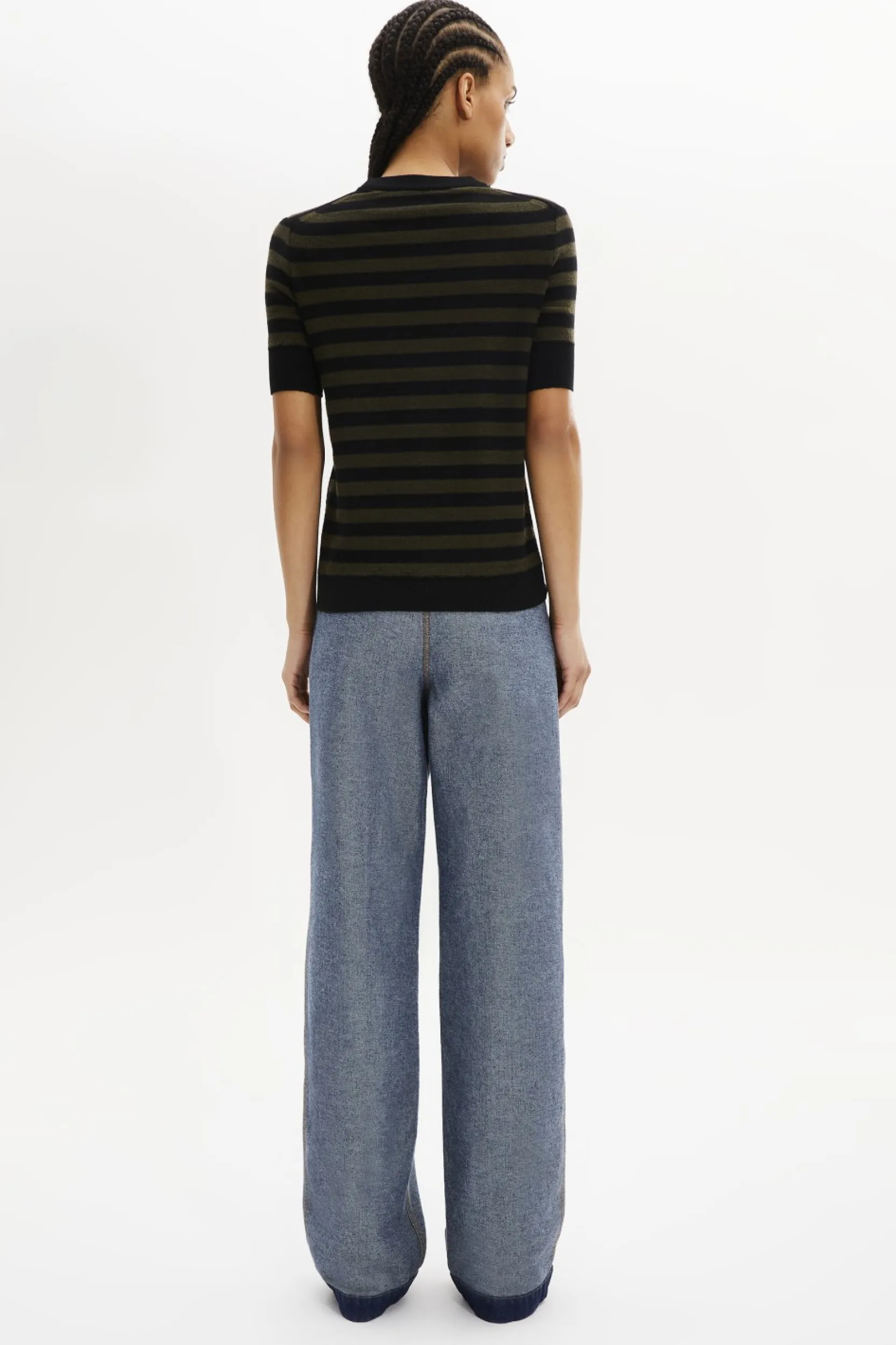 Sale Striped Short-Sleeved Crew Neck Sweater Women Sweaters