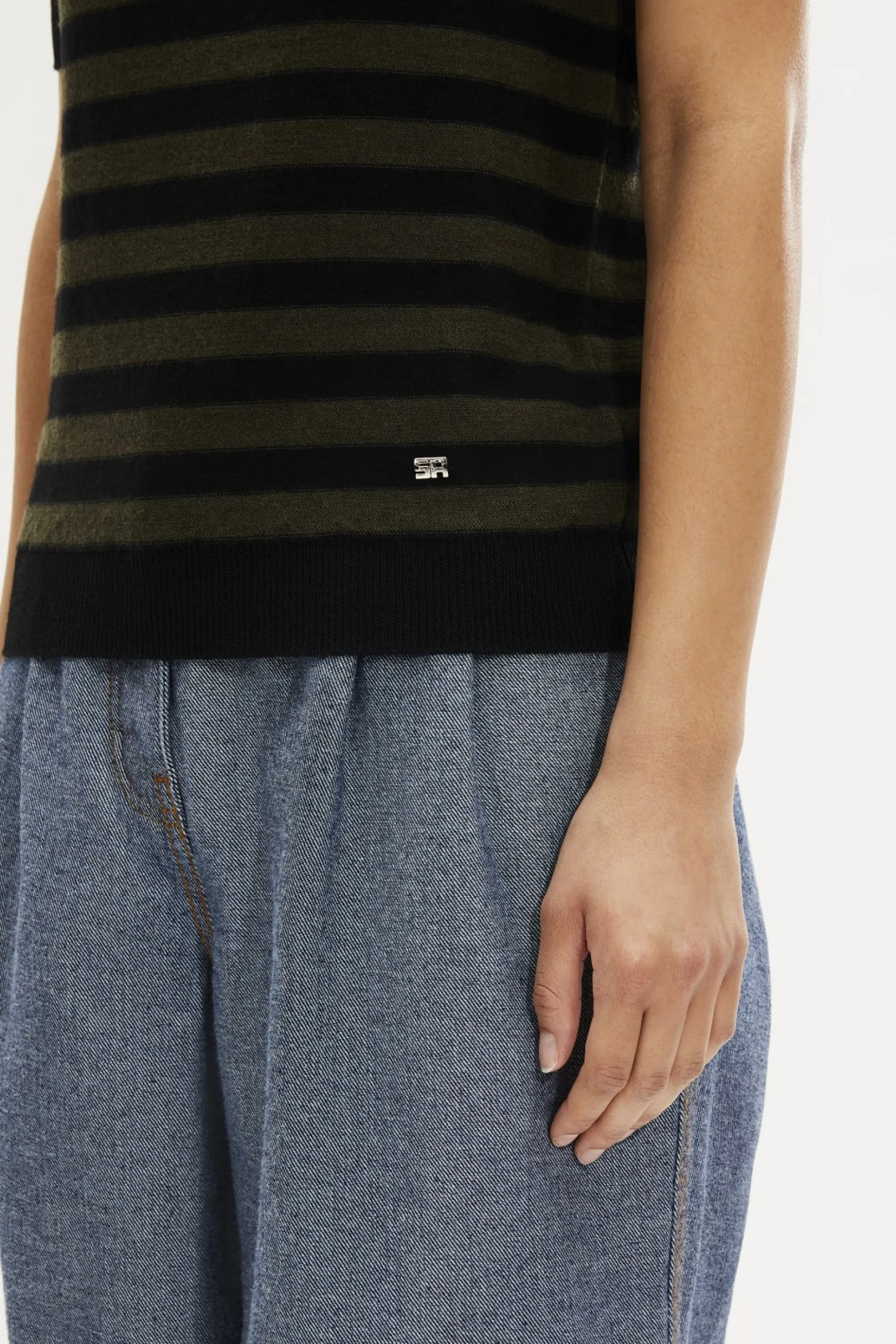 Sale Striped Short-Sleeved Crew Neck Sweater Women Sweaters