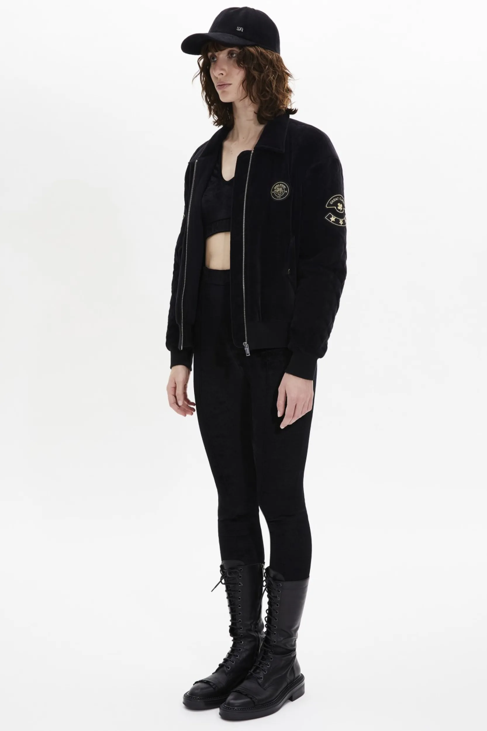Velvet Quilted Bomber Jacket Women Jackets