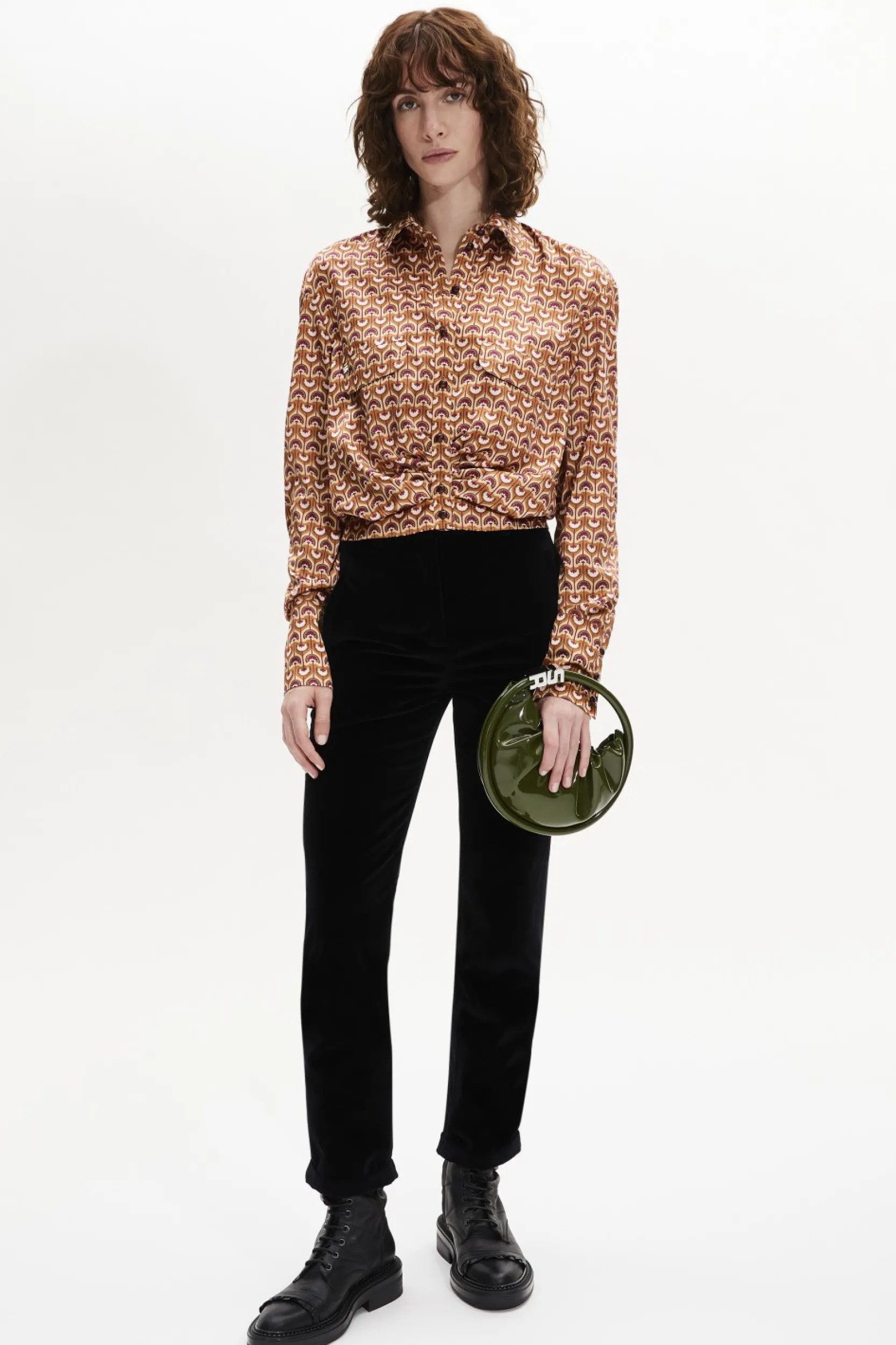 Sale Vintage Papyrus Print Satin Shirt Women T-Shirts