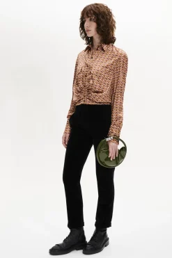 Sale Vintage Papyrus Print Satin Shirt Women T-Shirts