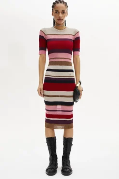 Clearance Wool And Lurex Striped Dress Women Long Dresses